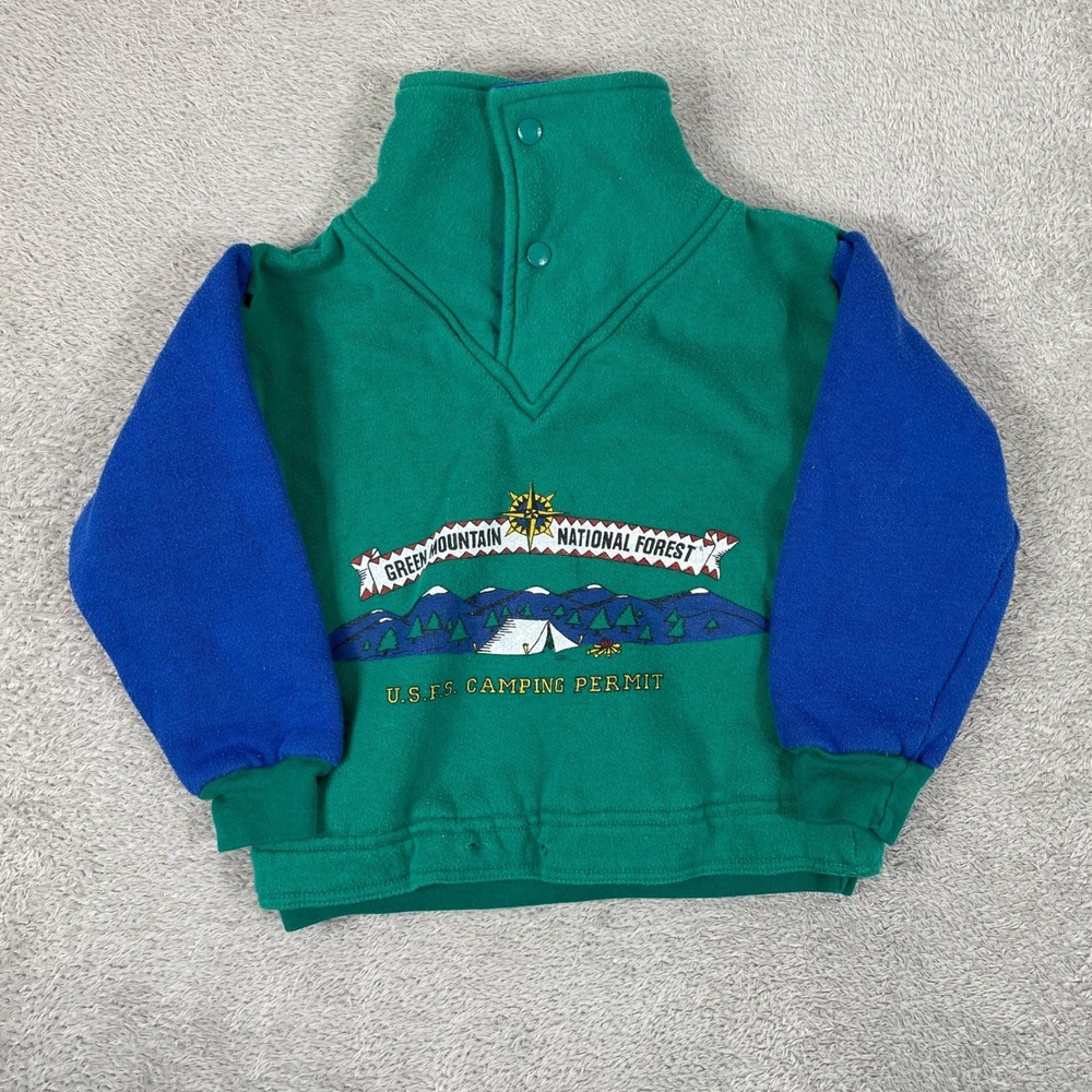 Green Mountain National Forest Pullover Kids 5/6 Green Colorblock Snap Fleece